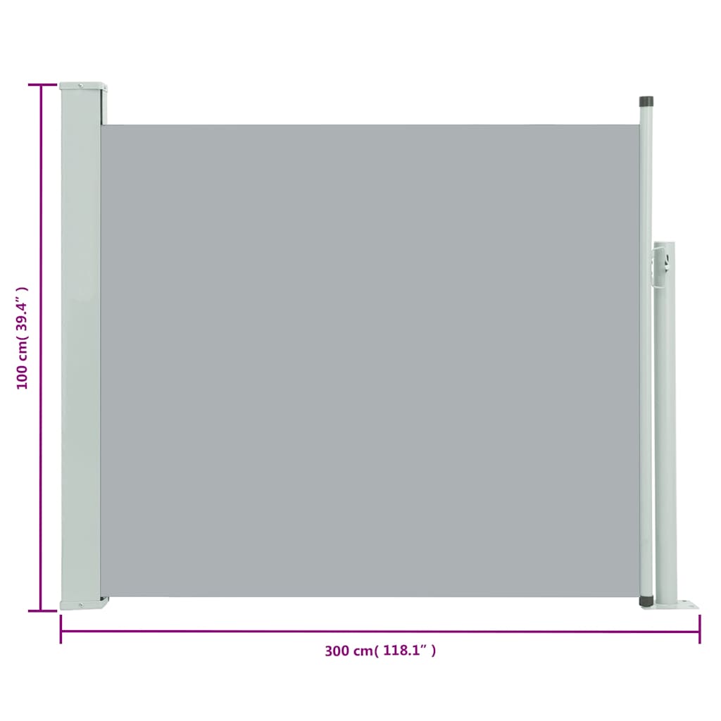Tuinscherm uittrekbaar 100x300 cm grijs