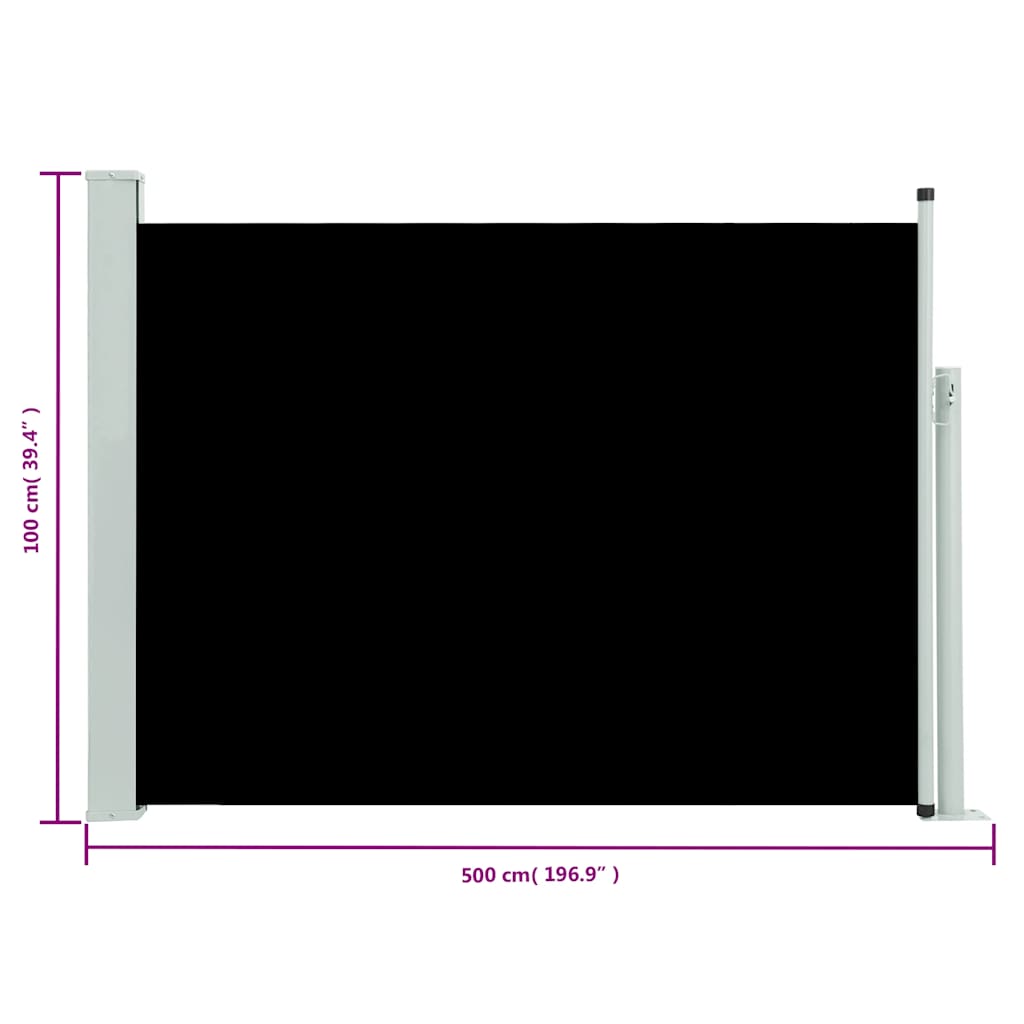 Tuinscherm uittrekbaar 100x500 cm zwart