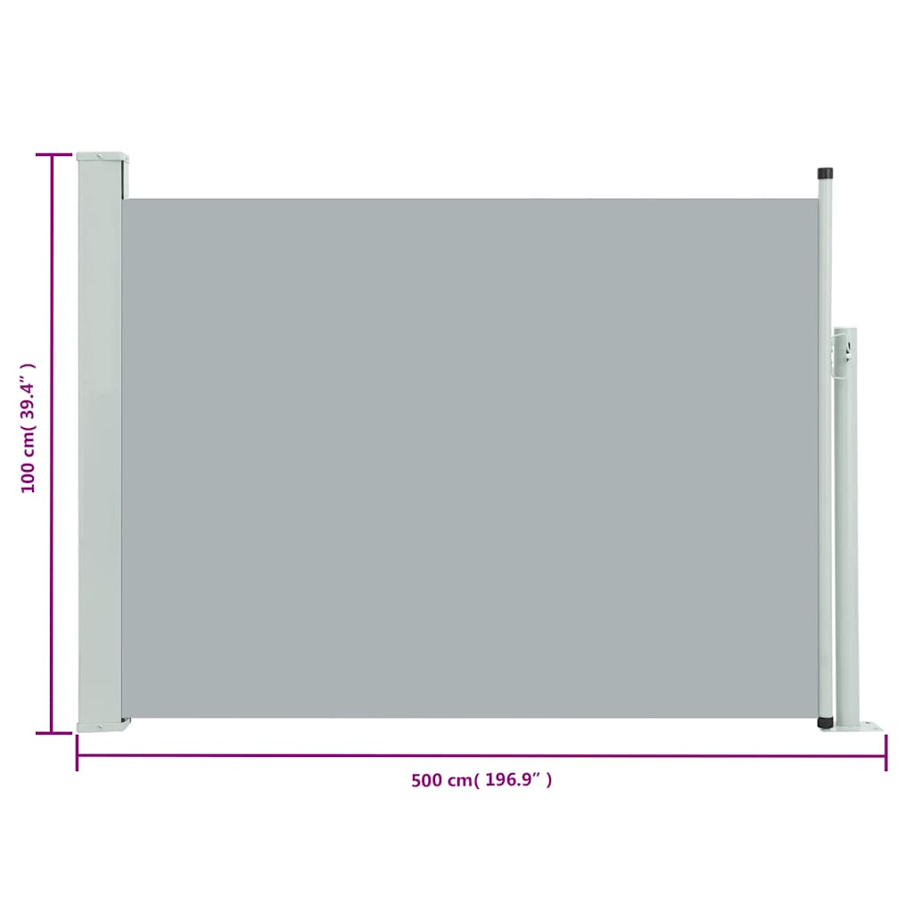 Tuinscherm uittrekbaar 100x500 cm grijs