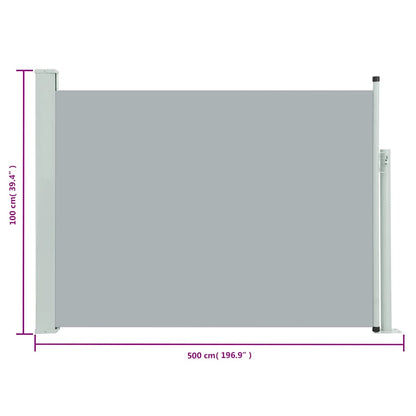 Tuinscherm uittrekbaar 100x500 cm grijs