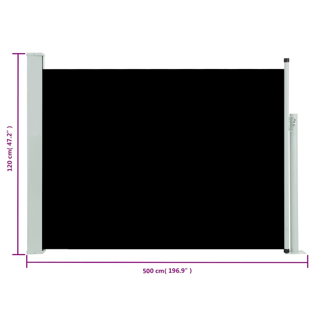 Tuinscherm uittrekbaar 120x500 cm zwart