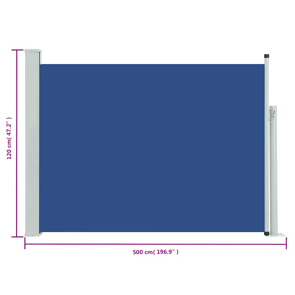 Tuinscherm uittrekbaar 120x500 cm blauw