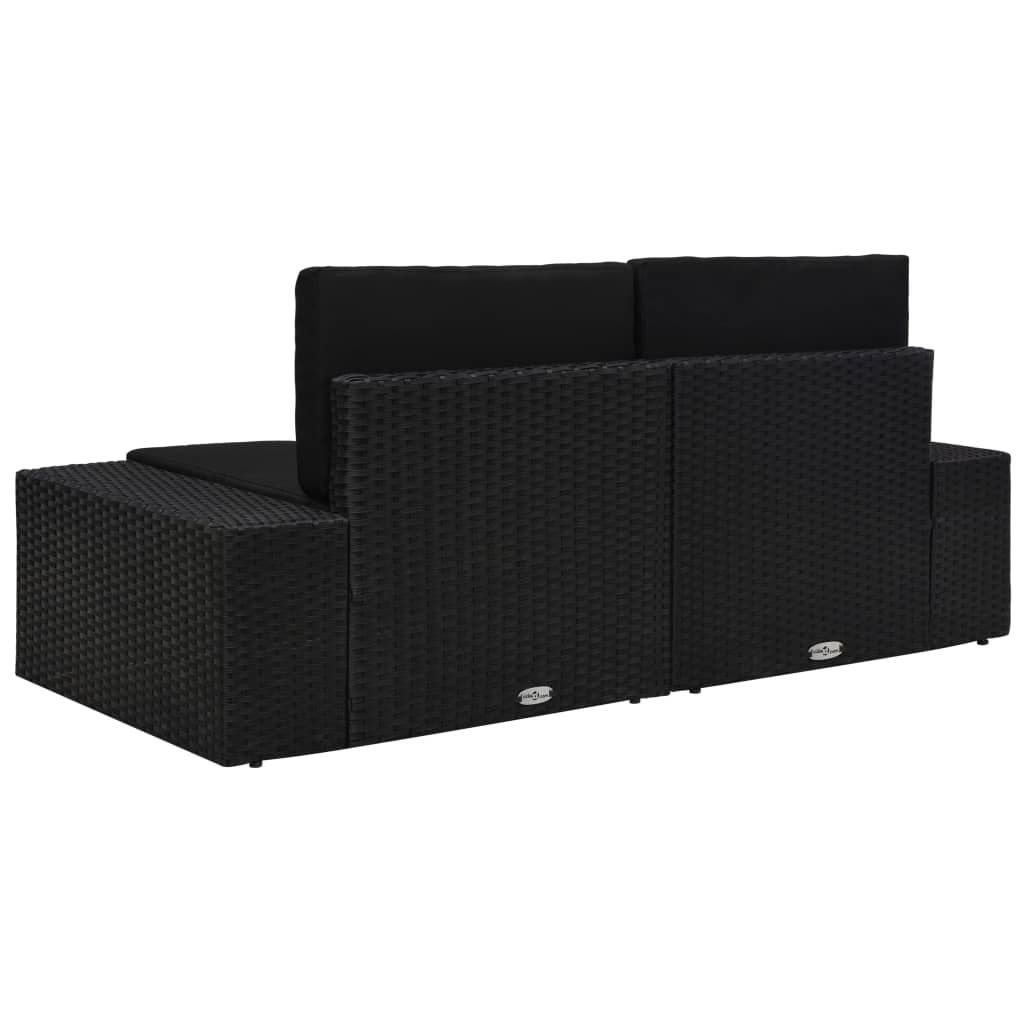 Tweezitsbank sectioneel poly rattan zwart