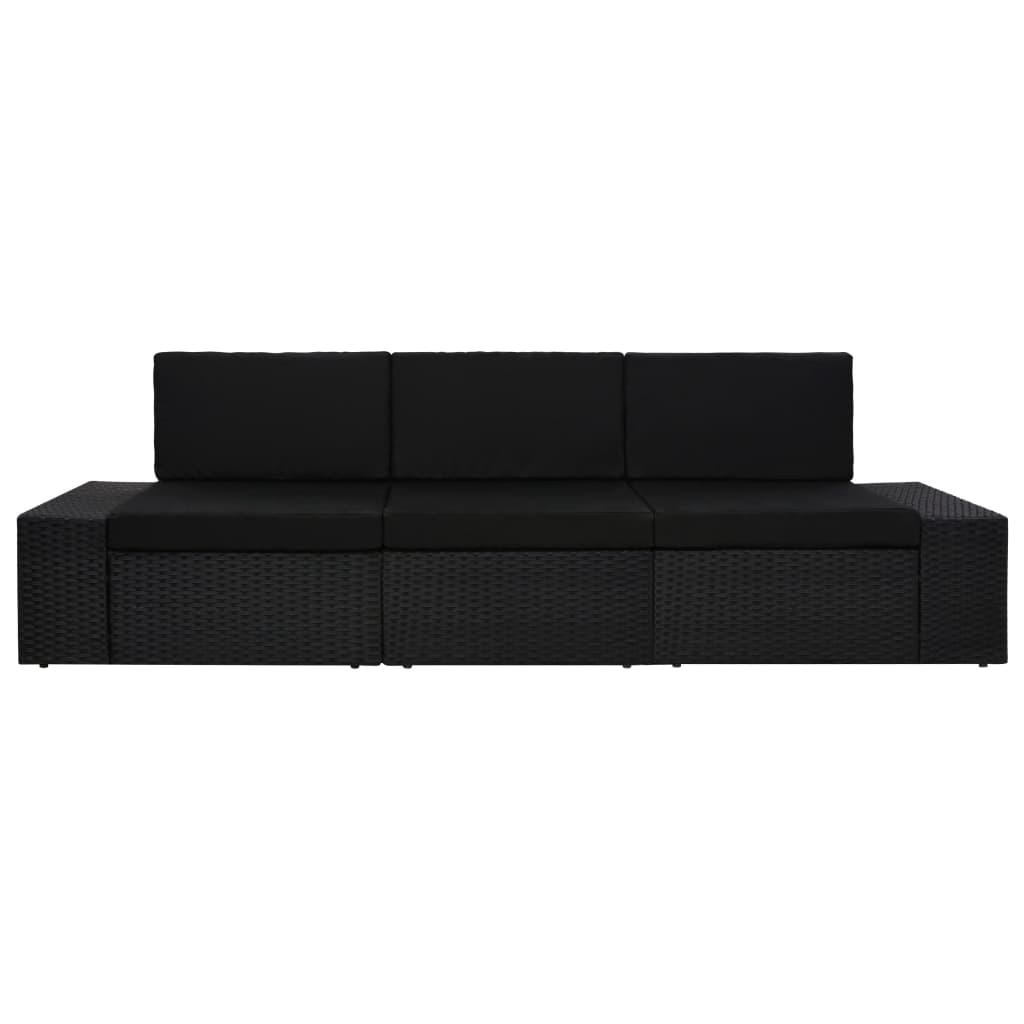 Driezitsbank sectioneel poly rattan zwart