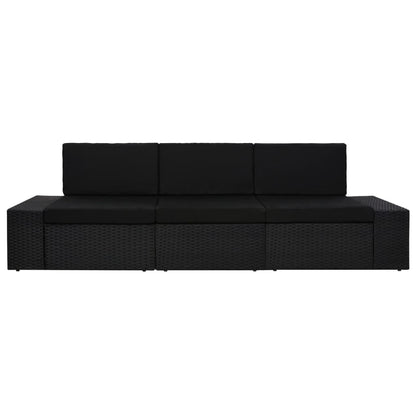 Driezitsbank sectioneel poly rattan zwart