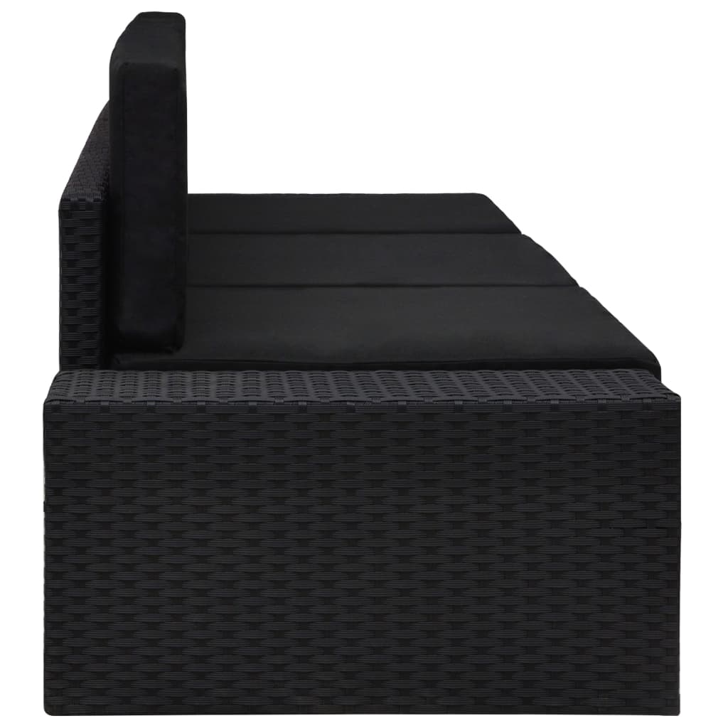Driezitsbank sectioneel poly rattan zwart