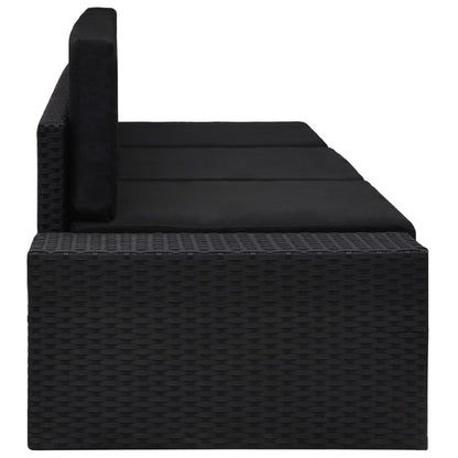 Driezitsbank sectioneel poly rattan zwart