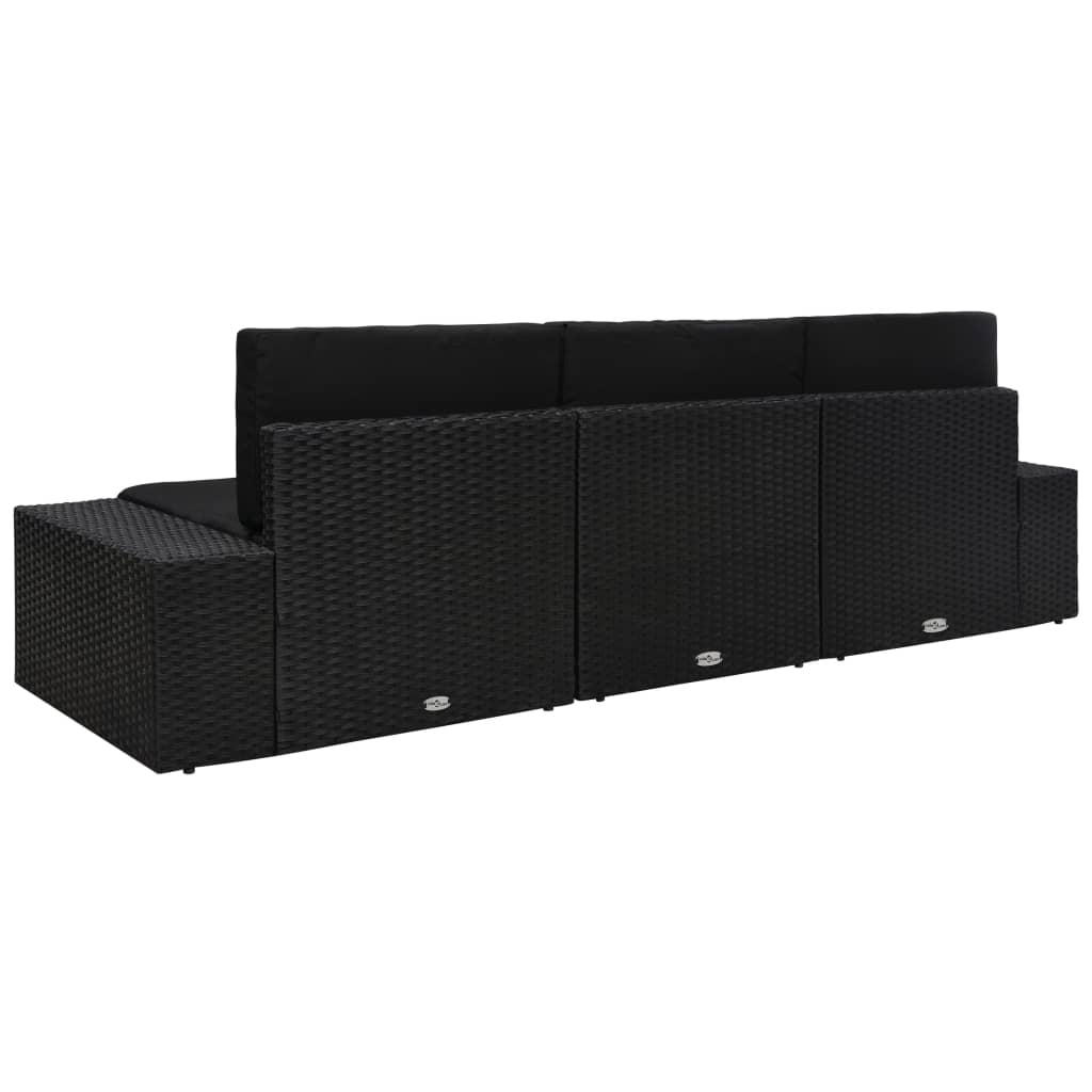 Driezitsbank sectioneel poly rattan zwart