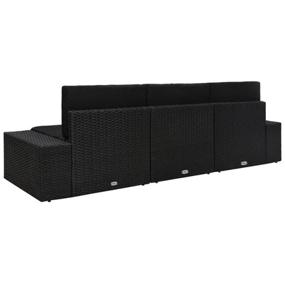 Driezitsbank sectioneel poly rattan zwart