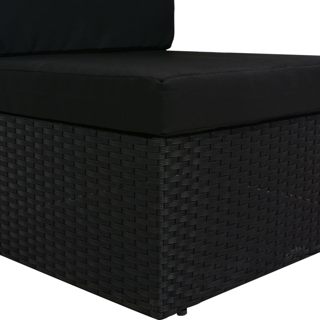 Driezitsbank sectioneel poly rattan zwart