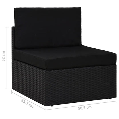 Driezitsbank sectioneel poly rattan zwart