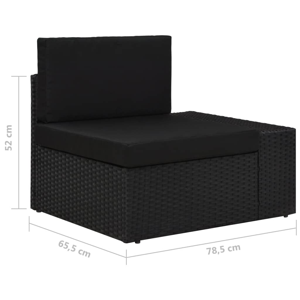 Driezitsbank sectioneel poly rattan zwart