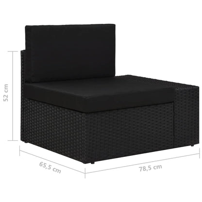 Driezitsbank sectioneel poly rattan zwart