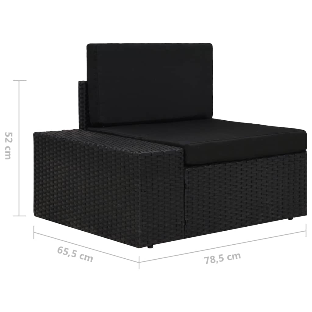 Driezitsbank sectioneel poly rattan zwart