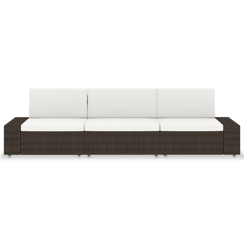 Driezitsbank sectioneel poly rattan bruin