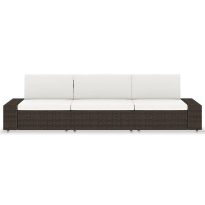 Driezitsbank sectioneel poly rattan bruin
