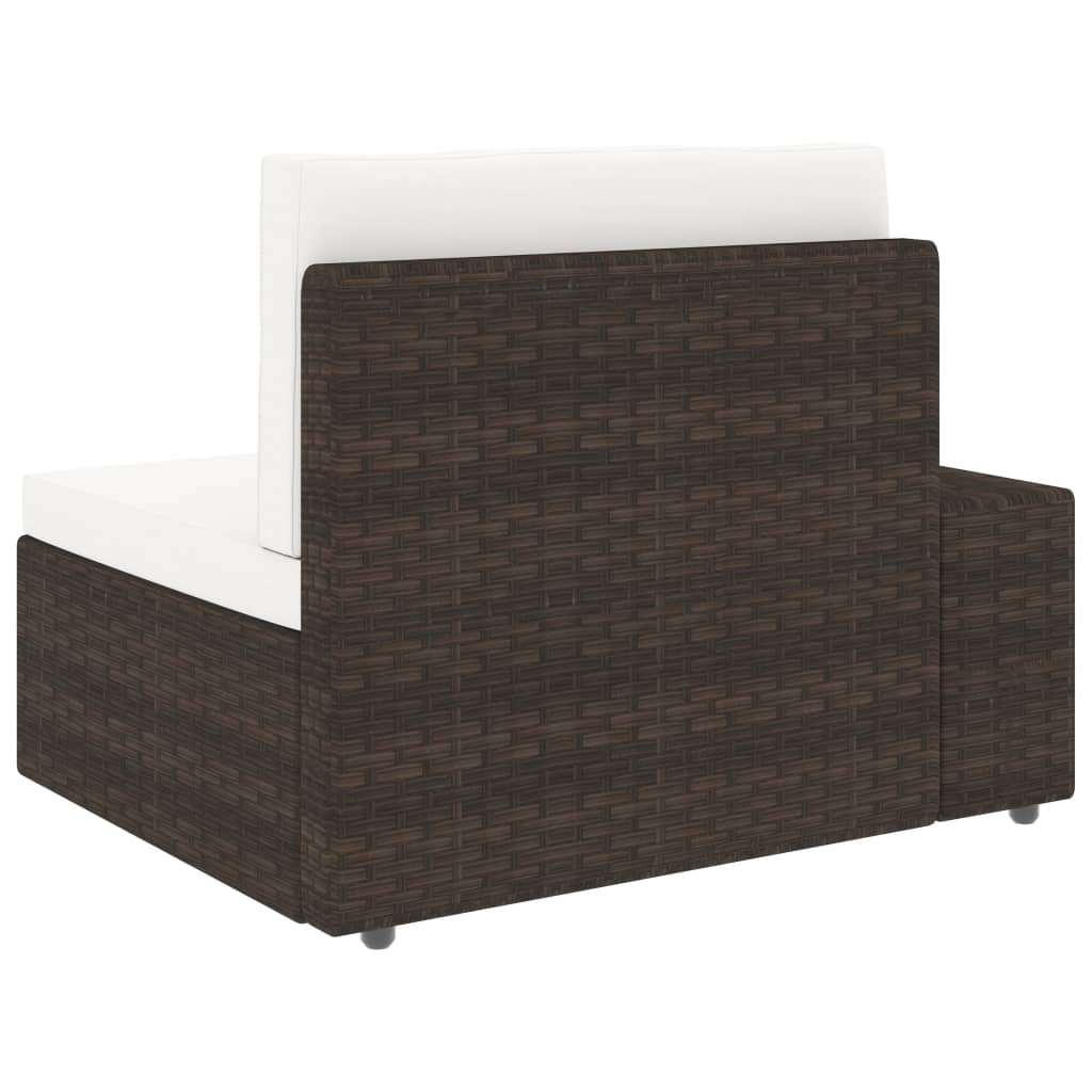Driezitsbank sectioneel poly rattan bruin