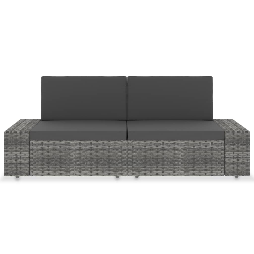 Tweezitsbank sectioneel poly rattan grijs