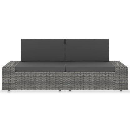 Tweezitsbank sectioneel poly rattan grijs