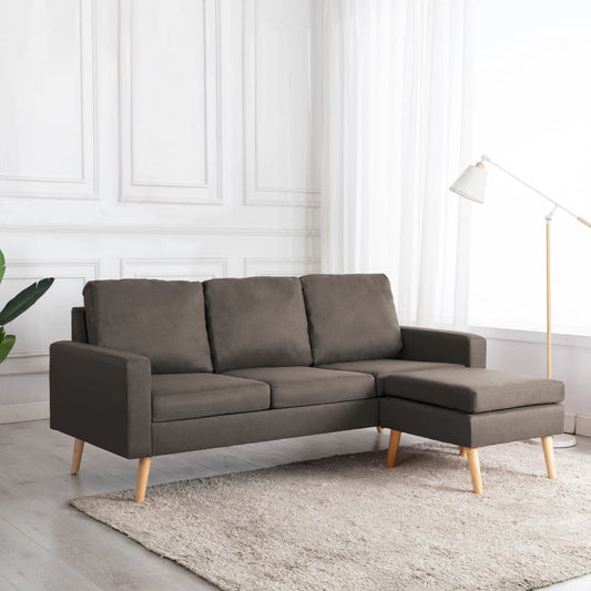 Driezitsbank met voetenbank stof taupe