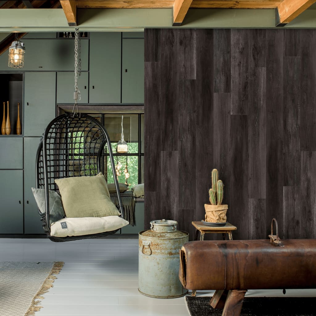 Wallart Planken Hout-Look Schuurhout Eiken 15 Houtskoolzwart
