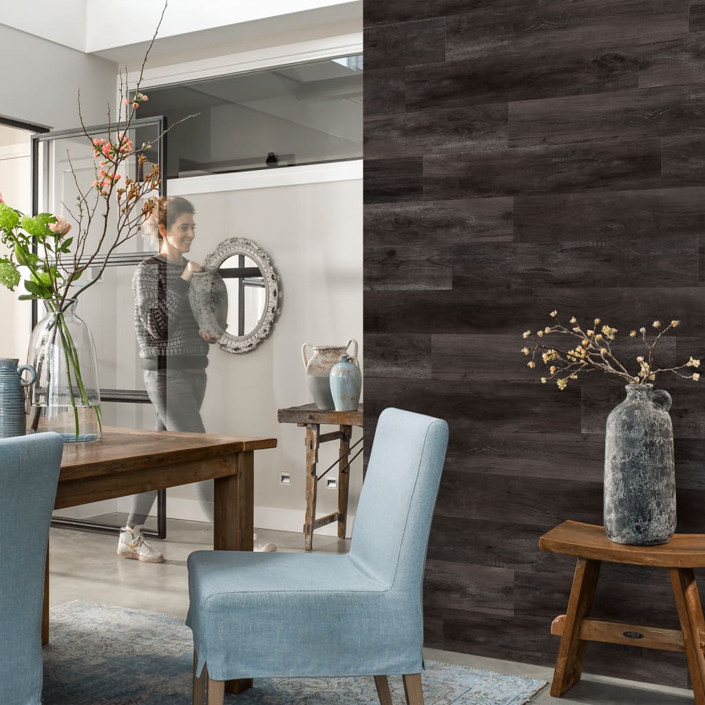 Wallart Planken Hout-Look Schuurhout Eiken 15 Houtskoolzwart
