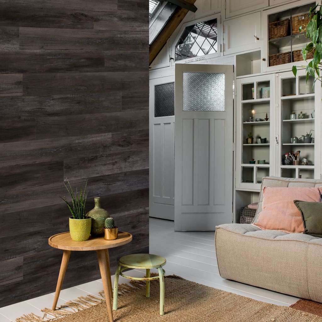 Wallart Planken Hout-Look Schuurhout Eiken 15 Houtskoolzwart