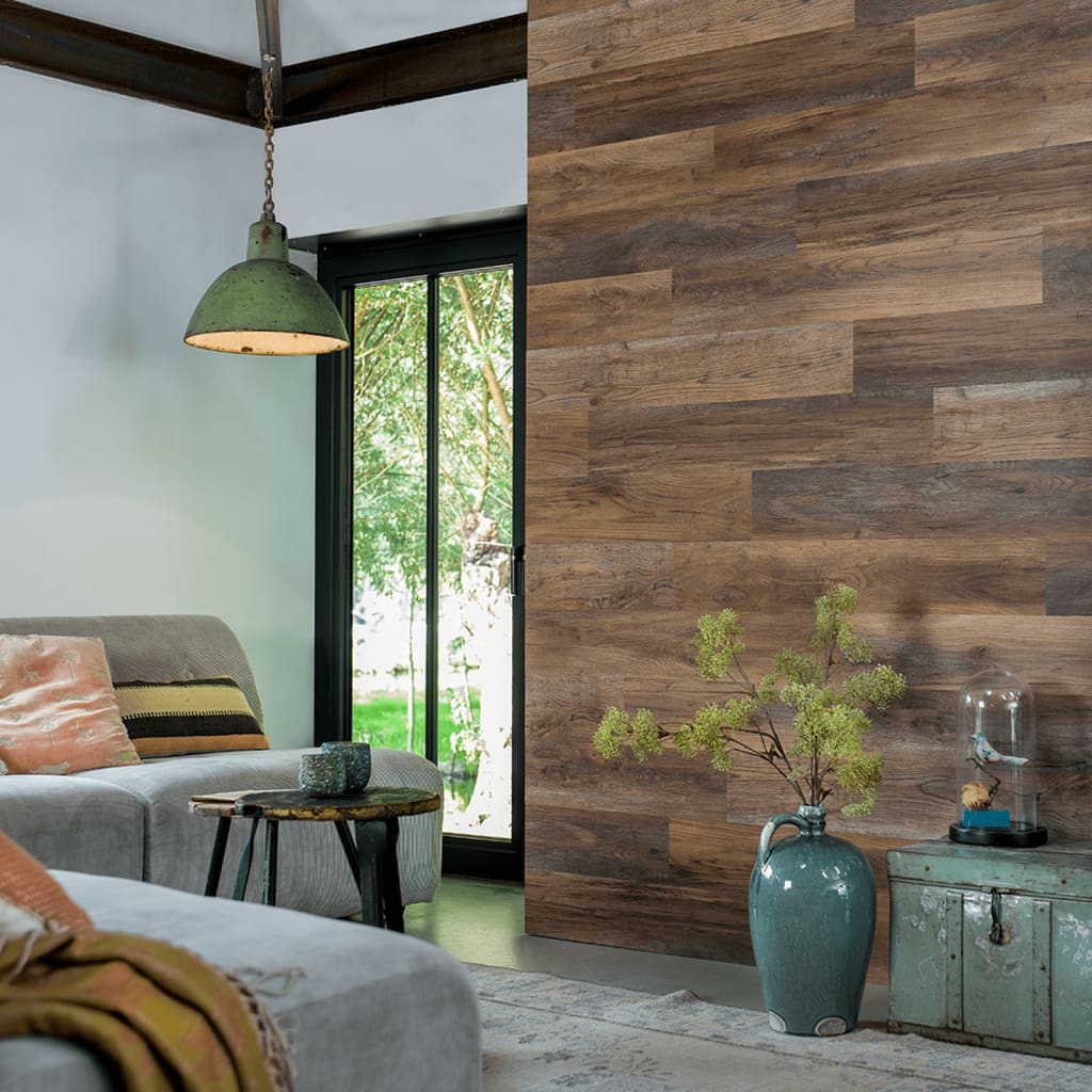 Wallart Planken Hout-Look Schuurhout Eiken 15 Omberbruin