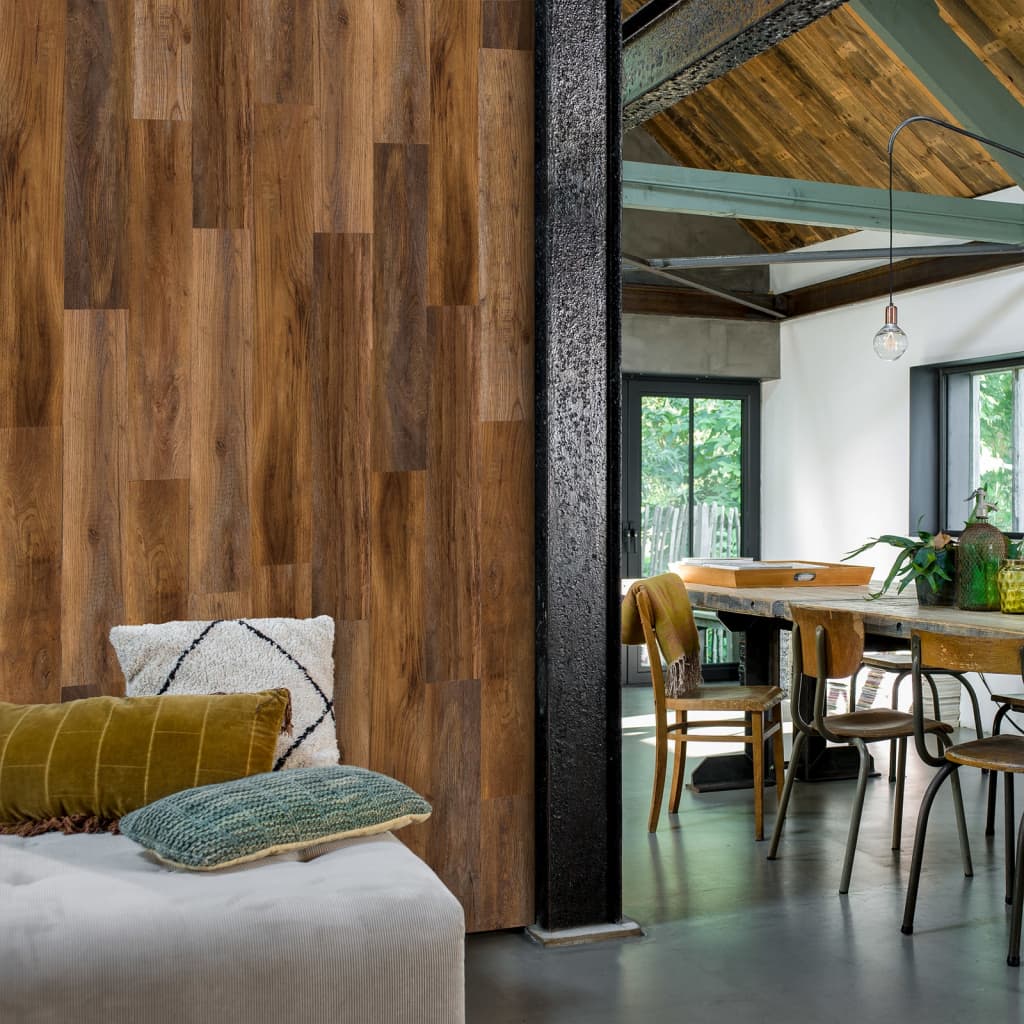 Wallart Planken Hout-Look Schuurhout Eiken 15 Omberbruin