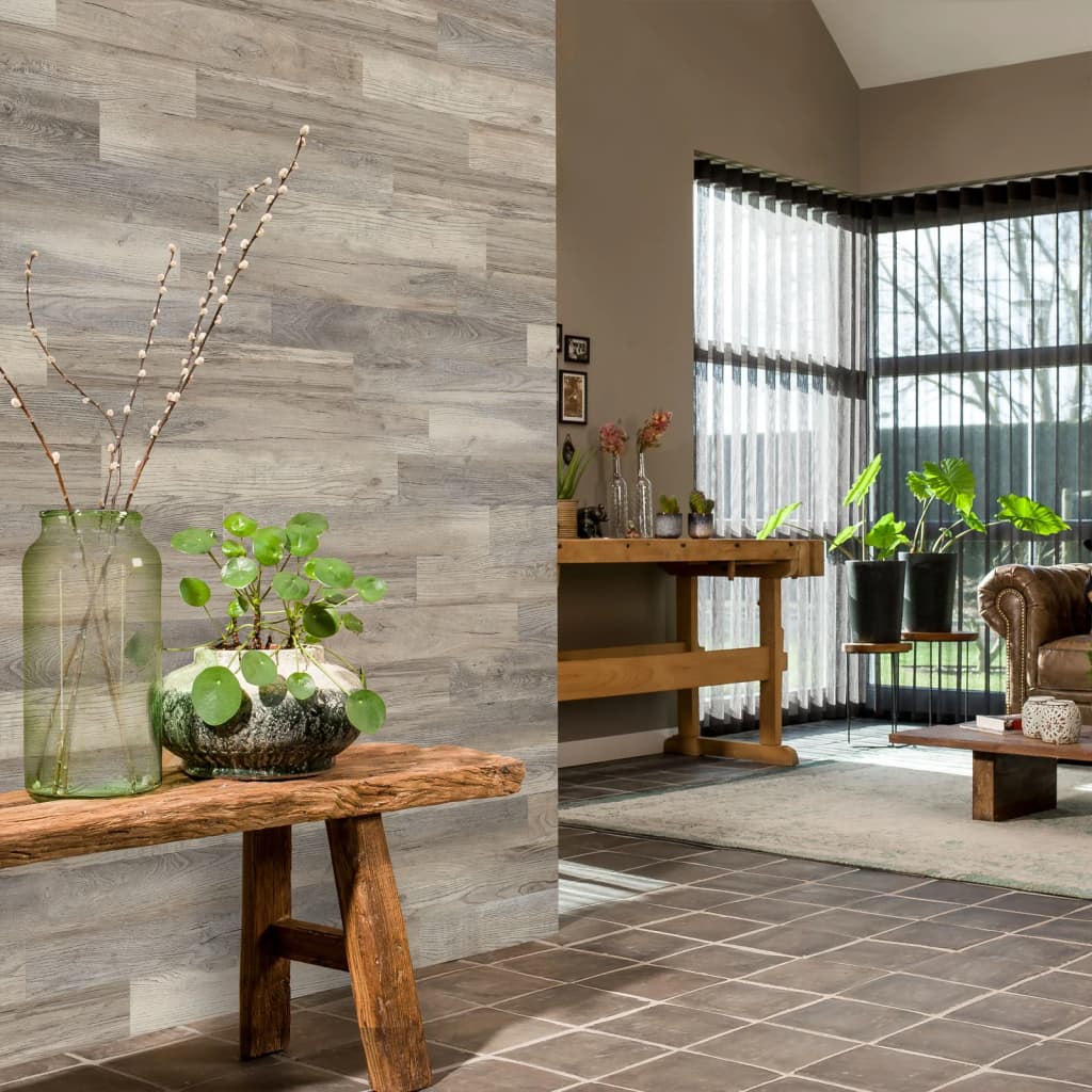 Wallart Planken Hout-Look Schuurhout Eiken Whitewash Wit
