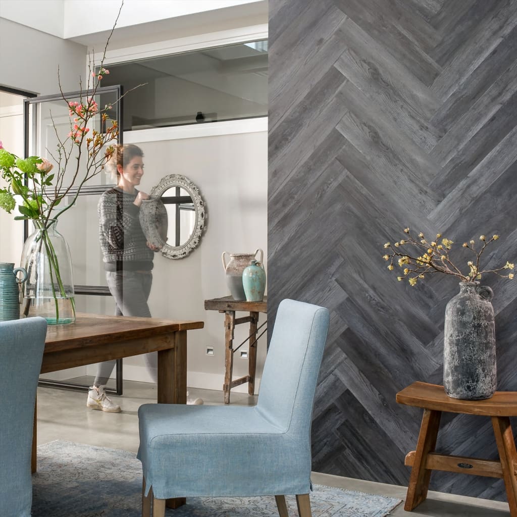 Wallart Planken Hout-Look Schuurhout Eiken As Grijs