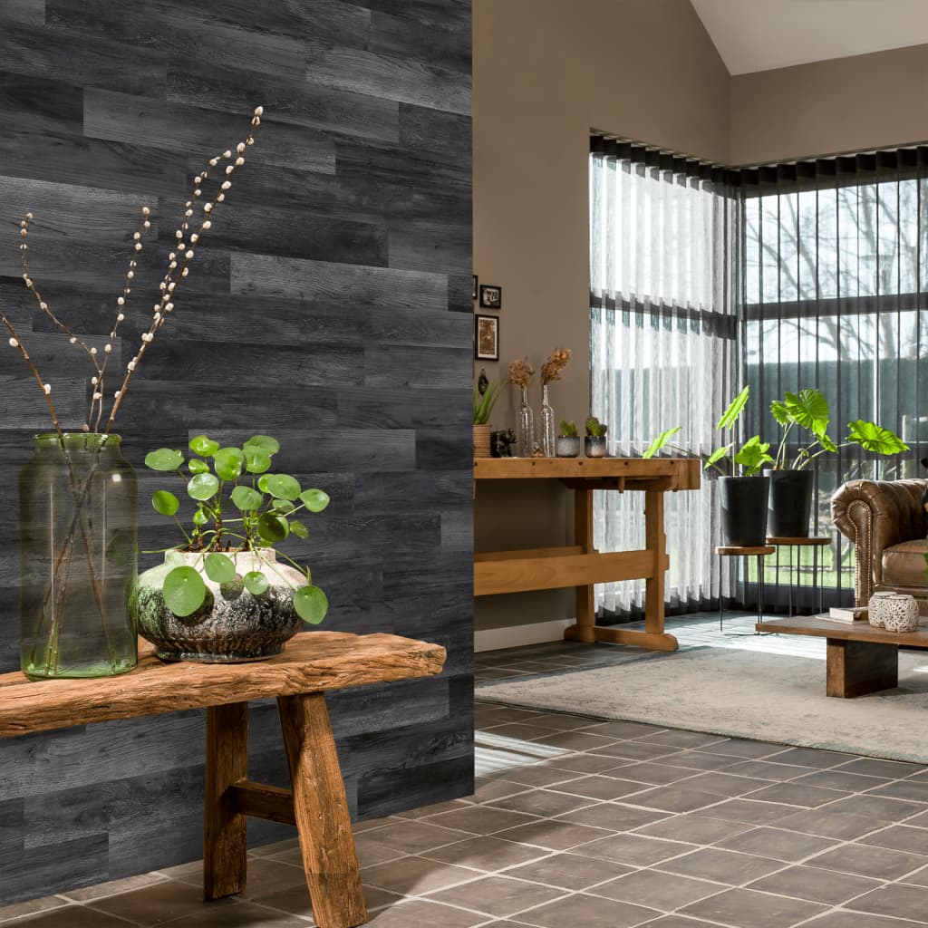 Wallart Planken Hout-Look Schuurhout Eiken As Grijs