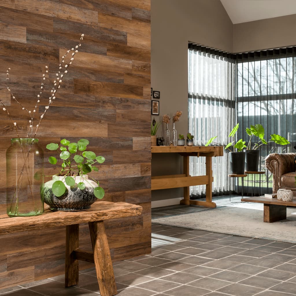Wallart Planken Hout-Look Schuurhout Eiken Omberbruin