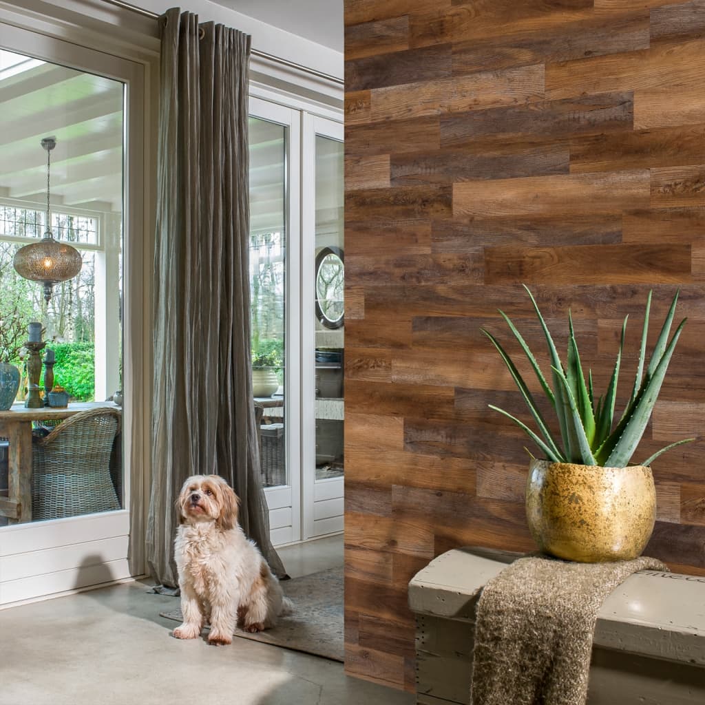 Wallart Planken Hout-Look Schuurhout Eiken Omberbruin