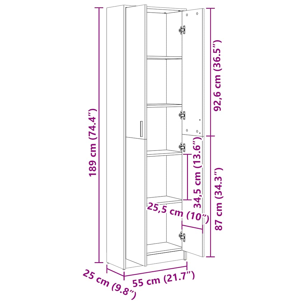 Gangkast 55x25x189 cm bewerkt hout wit