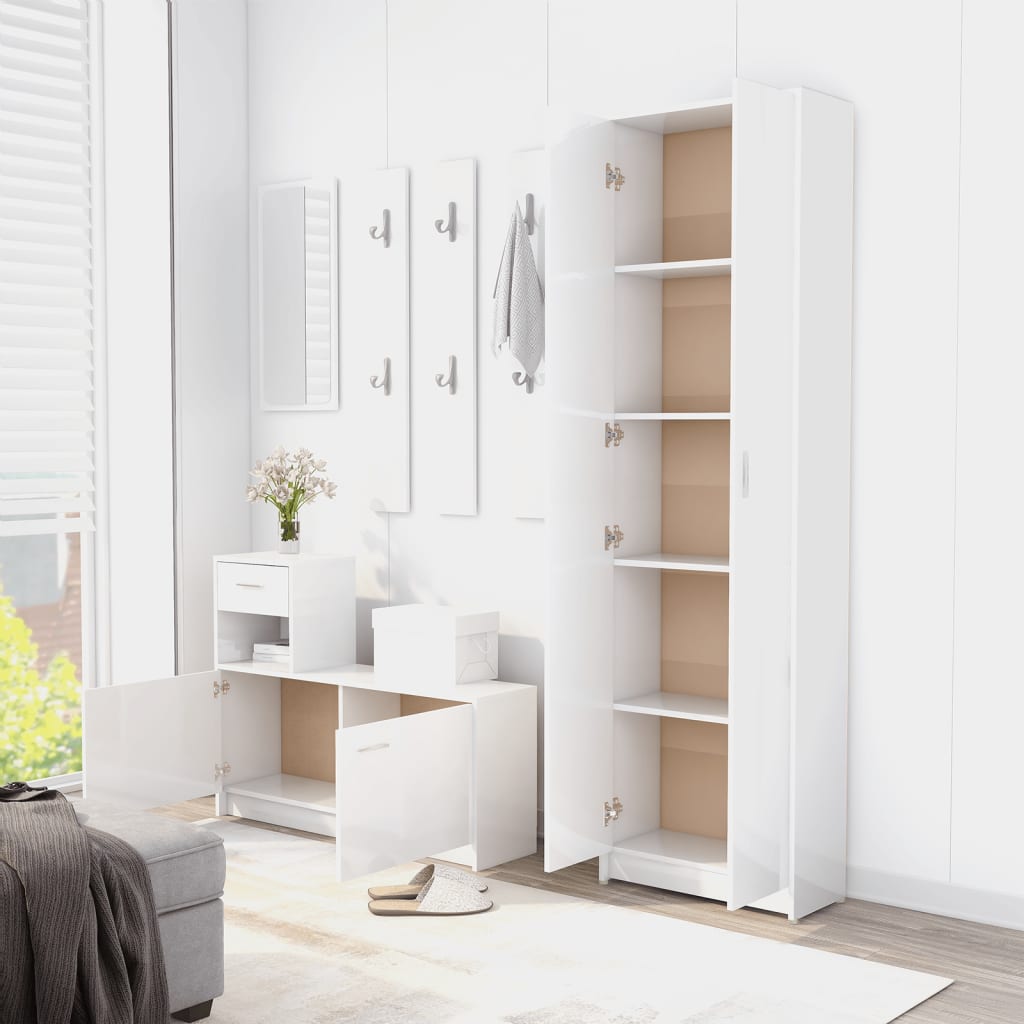 Gangkast 55x25x189 cm bewerkt hout hoogglans wit