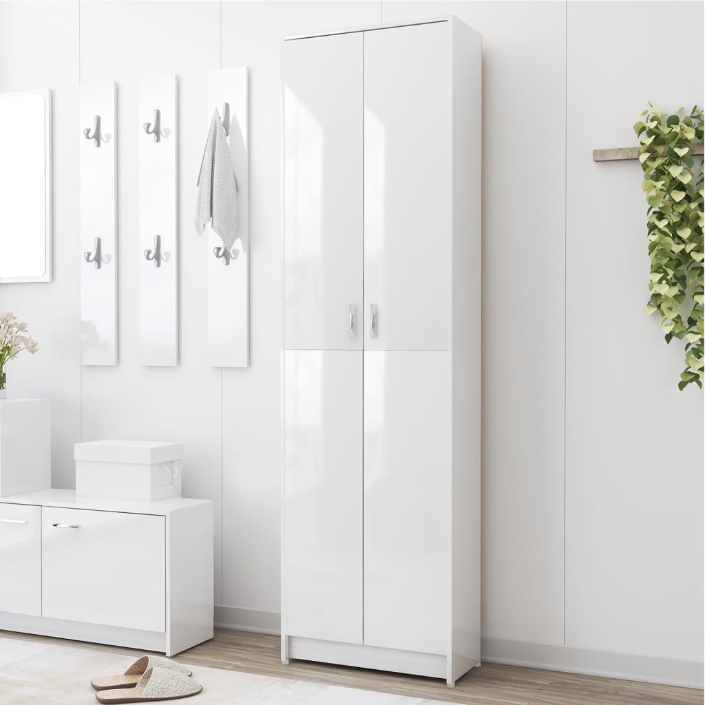 Gangkast 55x25x189 cm bewerkt hout hoogglans wit
