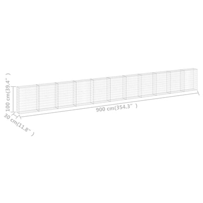 Schanskorfmuur Met Deksels Gegalvaniseerd Staal 900 x 30 x 100 cm