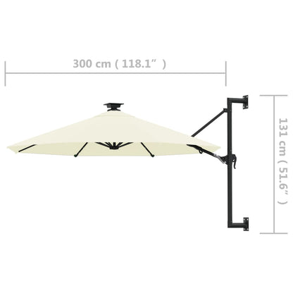 Wandparasol met LED's 300 cm zandkleurig