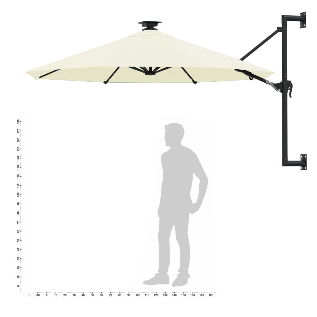 Wandparasol met LED's 300 cm zandkleurig