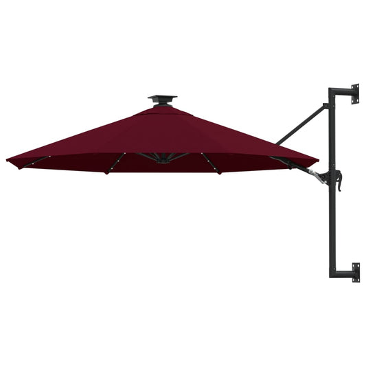 Wandparasol met LED's 300 cm bordeauxrood