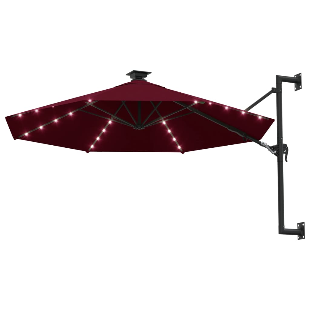 Wandparasol met LED's 300 cm bordeauxrood