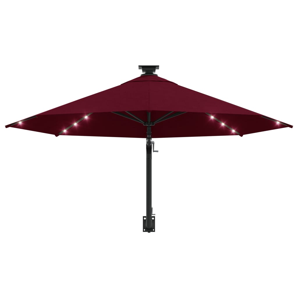 Wandparasol met LED's 300 cm bordeauxrood