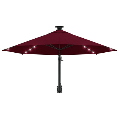 Wandparasol met LED's 300 cm bordeauxrood