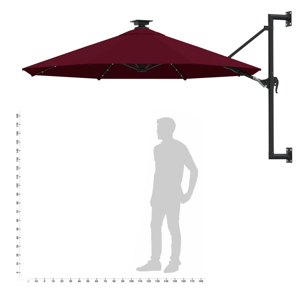 Wandparasol met LED's 300 cm bordeauxrood