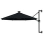 Wandparasol met LED's 300 cm zwart