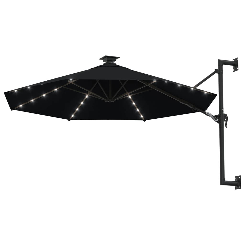 Wandparasol met LED's 300 cm zwart