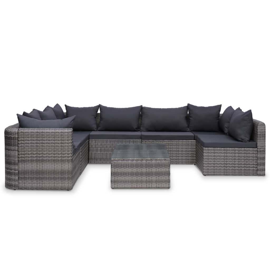 9-delige Loungeset met kussens poly rattan grijs