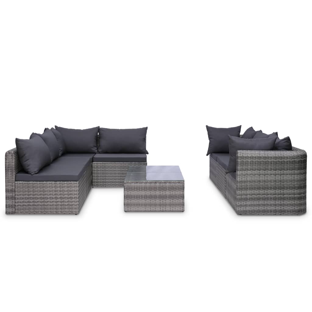 9-delige Loungeset met kussens poly rattan grijs