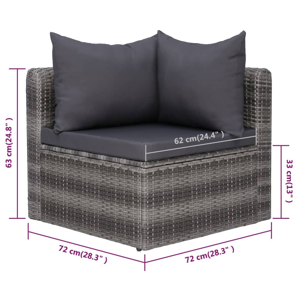 9-delige Loungeset met kussens poly rattan grijs